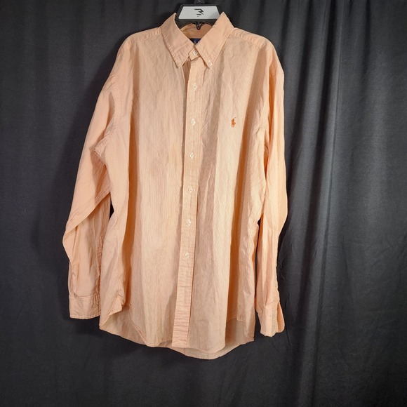 Ralph Lauren Yarmouth Striped Button Down Shirt Men Orange  Cotton Long Sleeve - Picture 2 of 6